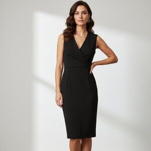 Black Sleeveless V-Neck Stretch Sheath Dress Size 4 Petite
